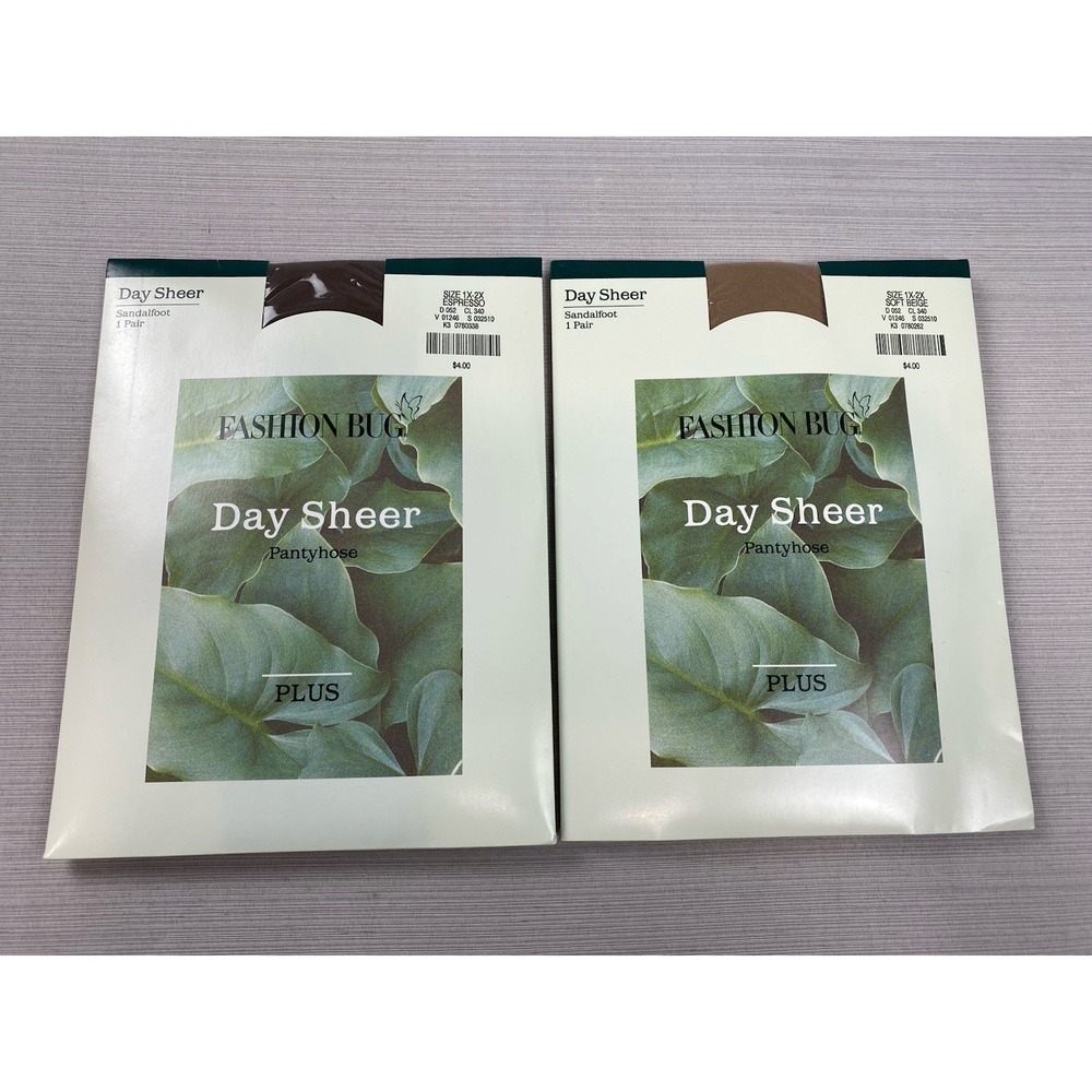 FASHION BUG 2 PAIRS DAY SHEER PANTYHOSE PLUS 1x-2x Soft Beige/EspressoSANDLEFOOT